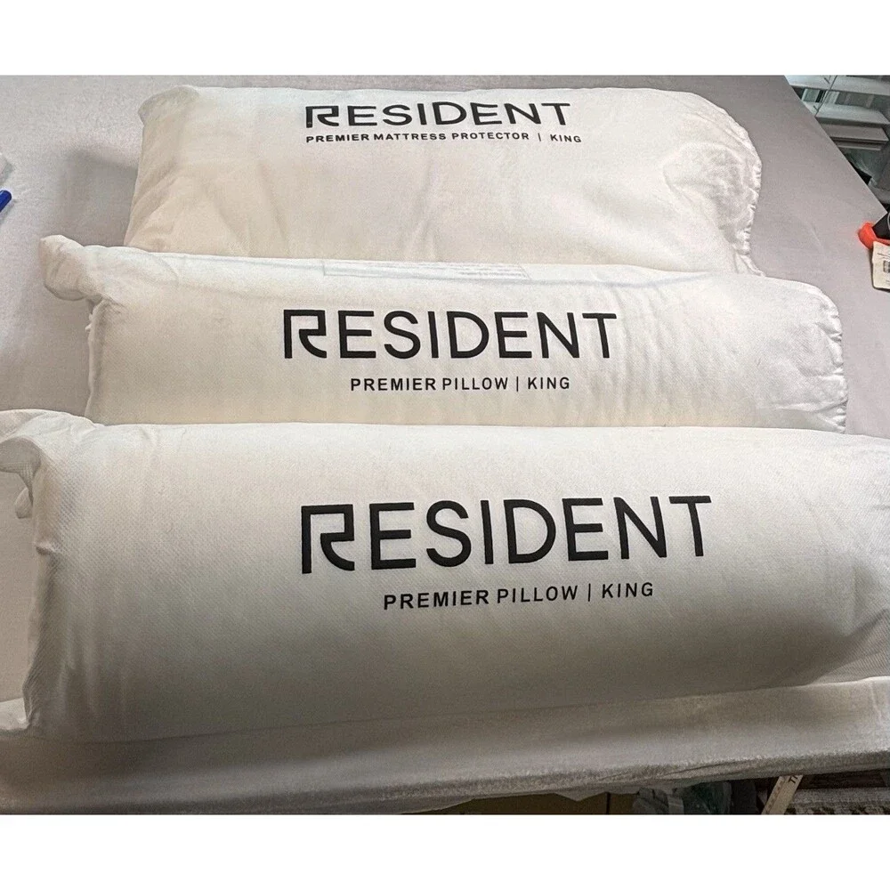 Lot of 2 Resident Premier King Pillows + King Mattress Protector Open Box